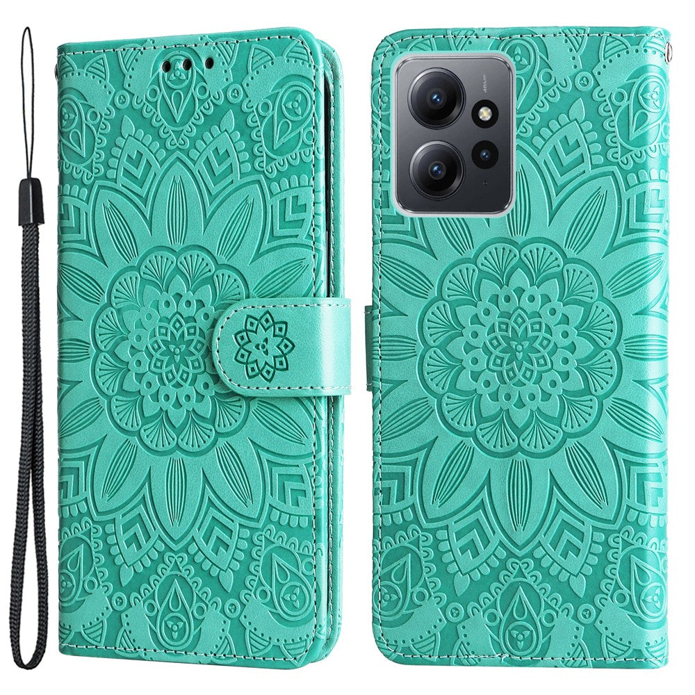 Xiaomi Redmi Note 12 4G mobil Plånboksfodral PU-läder Solrostryckt Stativfodral med Rem