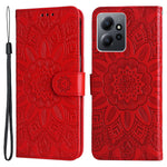 For Xiaomi Redmi Note 12 4G Phone Wallet Case PU Leather Sunflower Imprinted Stand Cover with Strap