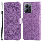For Xiaomi Redmi Note 12 4G Phone Wallet Case PU Leather Sunflower Imprinted Stand Cover with Strap