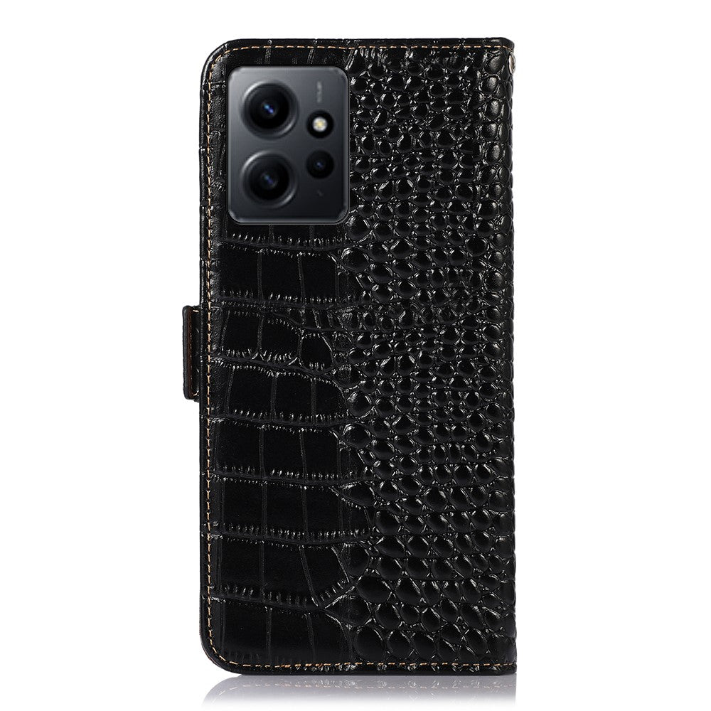 For Xiaomi Redmi Note 12 4G RFID Blocking Wallet Case Genuine Cowhide Leather Stand Phone Cover