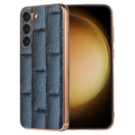 For Samsung Galaxy S23+ Nano Electroplating Mahjong Texture Phone Case Genuine Cowhide Leather+PC+TPU Cover