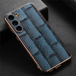 For Samsung Galaxy S23+ Nano Electroplating Mahjong Texture Phone Case Genuine Cowhide Leather+PC+TPU Cover