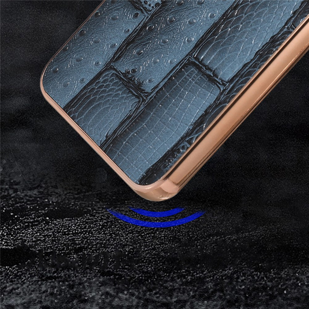 For Samsung Galaxy S23+ Nano Electroplating Mahjong Texture Phone Case Genuine Cowhide Leather+PC+TPU Cover