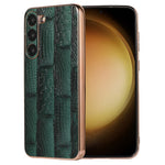 For Samsung Galaxy S23+ Nano Electroplating Mahjong Texture Phone Case Genuine Cowhide Leather+PC+TPU Cover