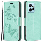 Wallet Stand Case for Xiaomi Redmi Note 12 4G Butterfly Imprinted Leather Phone Cover with Strap