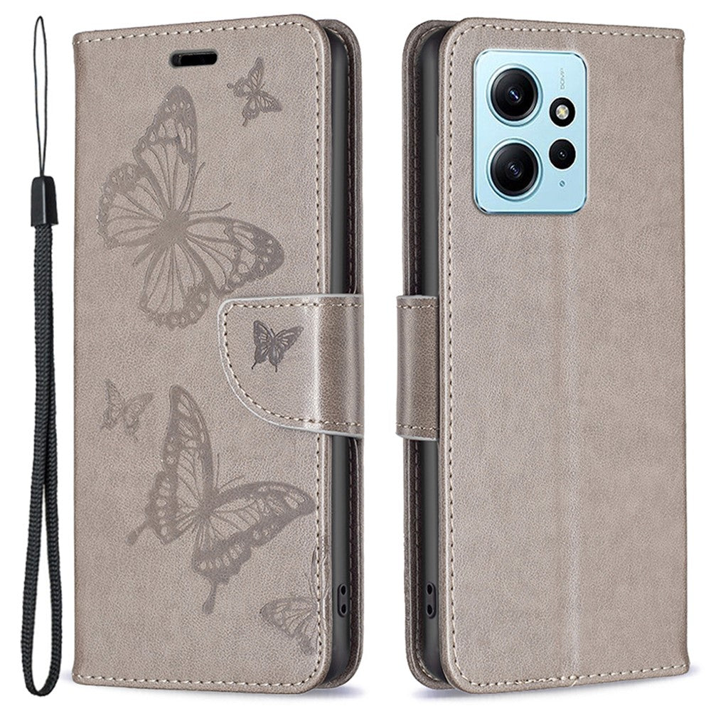 Plånboksfodral för Xiaomi Redmi Note 12 4G med fjärilstryck i läder och rem