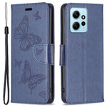 Wallet Stand Case for Xiaomi Redmi Note 12 4G Butterfly Imprinted Leather Phone Cover with Strap