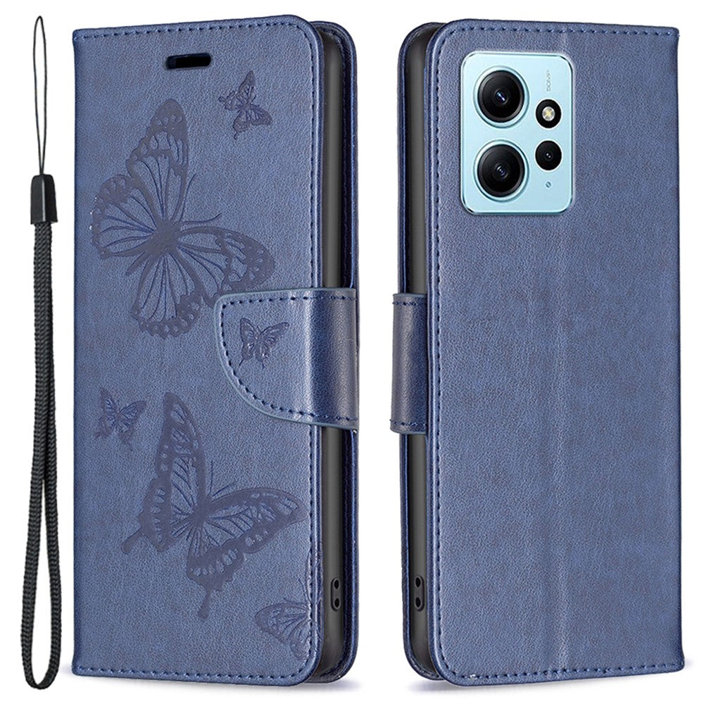 Plånboksfodral för Xiaomi Redmi Note 12 4G med fjärilstryck i läder och rem