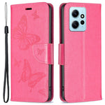 Wallet Stand Case for Xiaomi Redmi Note 12 4G Butterfly Imprinted Leather Phone Cover with Strap