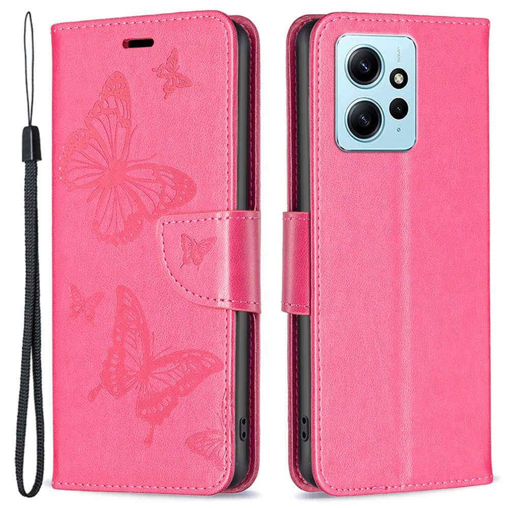 Plånboksfodral för Xiaomi Redmi Note 12 4G med fjärilstryck i läder och rem