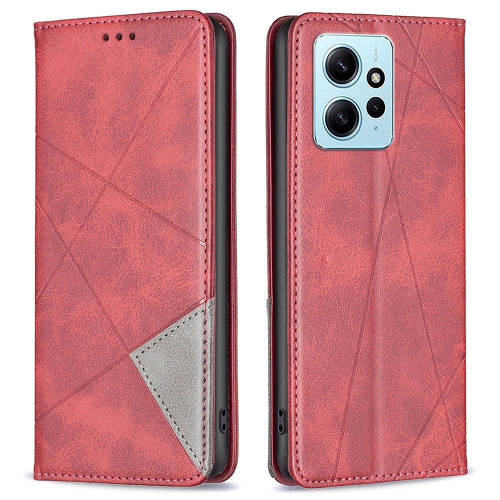 mobilskal för Xiaomi Redmi Note 12 4G PU-läderkorthållare med skarvningsmönster, stativfodral