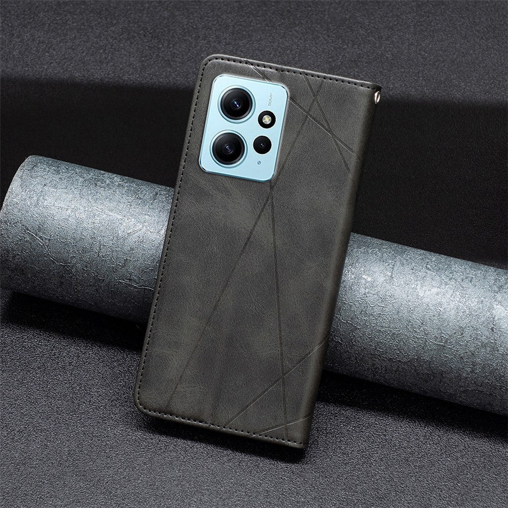 mobilskal för Xiaomi Redmi Note 12 4G PU-läderkorthållare med skarvningsmönster, stativfodral