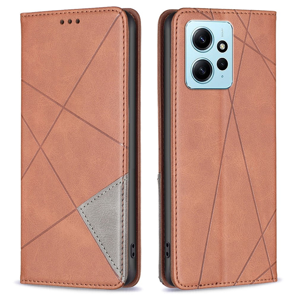 mobilskal för Xiaomi Redmi Note 12 4G PU-läderkorthållare med skarvningsmönster, stativfodral