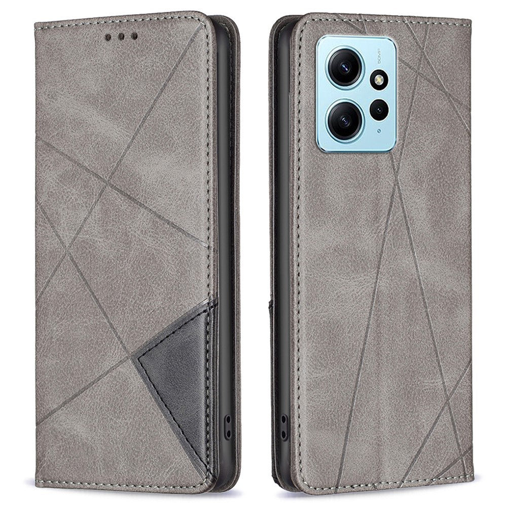 mobilskal för Xiaomi Redmi Note 12 4G PU-läderkorthållare med skarvningsmönster, stativfodral