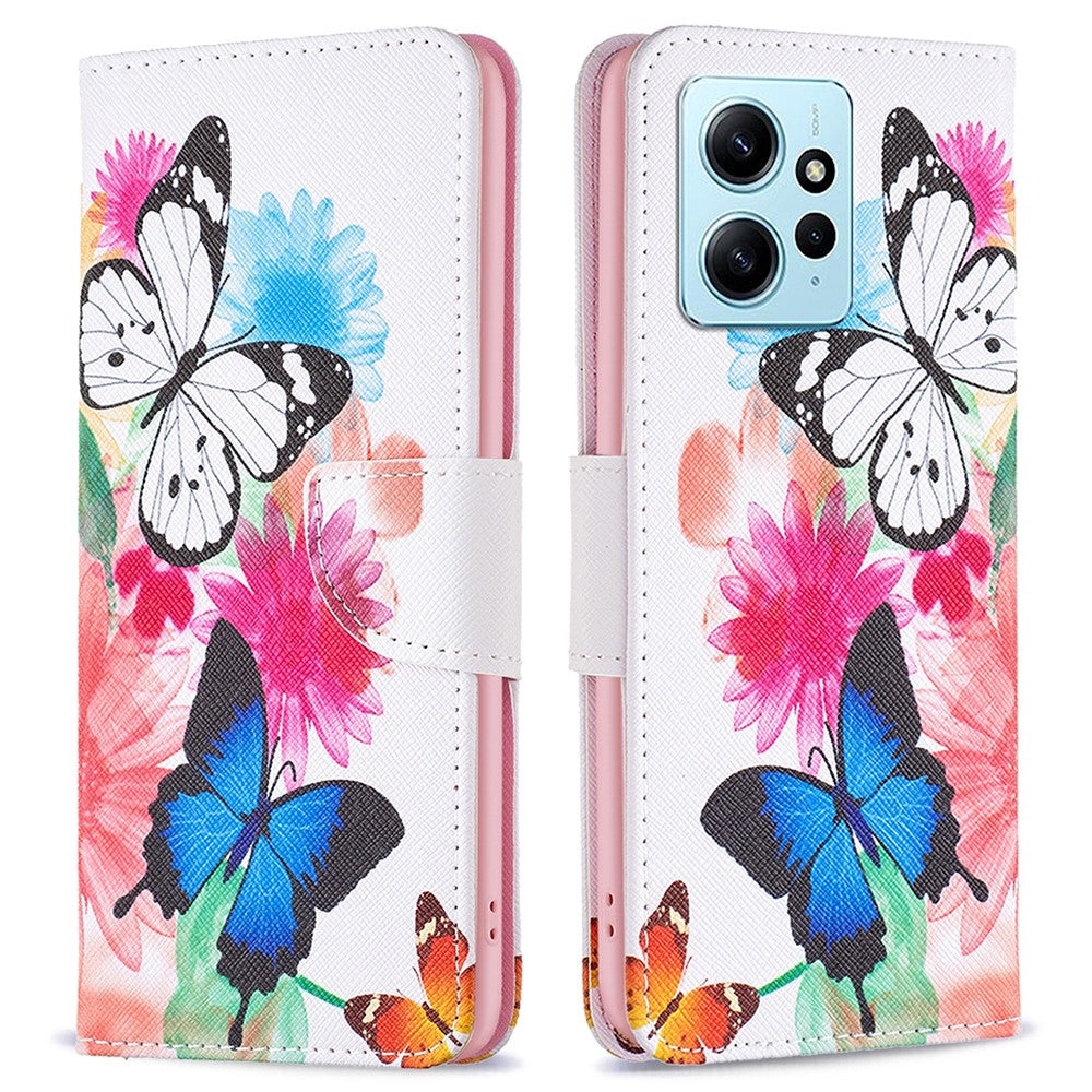 Xiaomi Redmi Note 12 4G Anti-fall Mönster Tryck mobilskal PU Läder Plånboksfodral