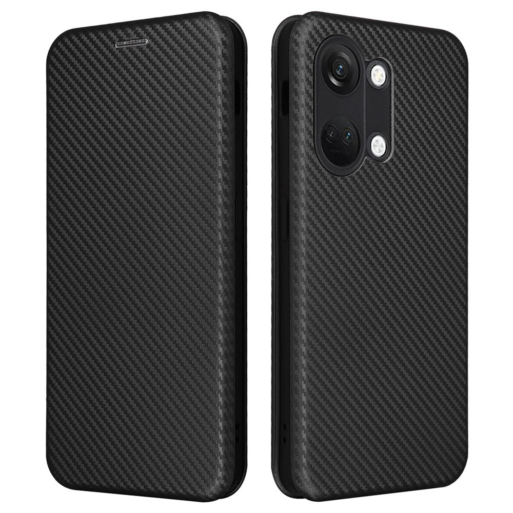 Til OnePlus Nord 3 5G / Ace 2V kulfibertekstur læder stander telefonetui kortholder telefoncover