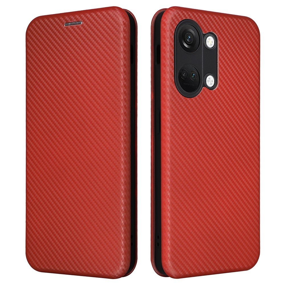 Til OnePlus Nord 3 5G / Ace 2V kulfibertekstur læder stander telefonetui kortholder telefoncover