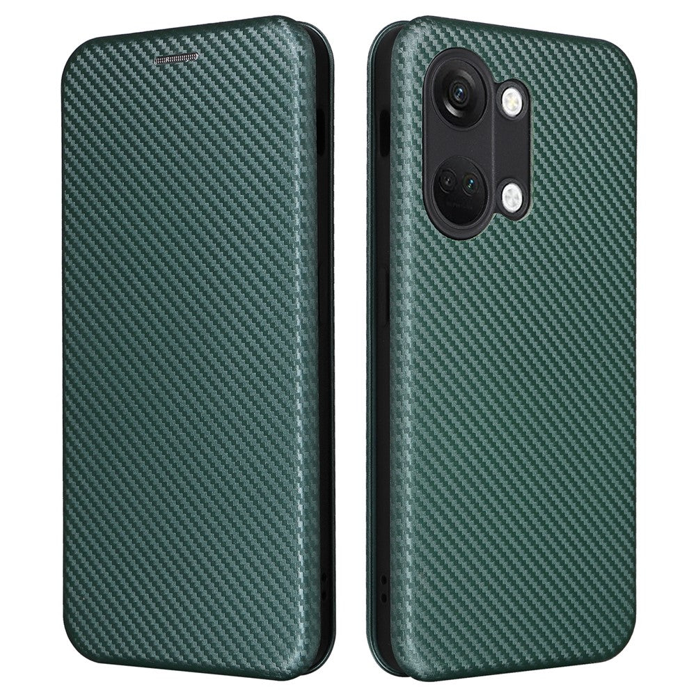 Til OnePlus Nord 3 5G / Ace 2V kulfibertekstur læder stander telefonetui kortholder telefoncover