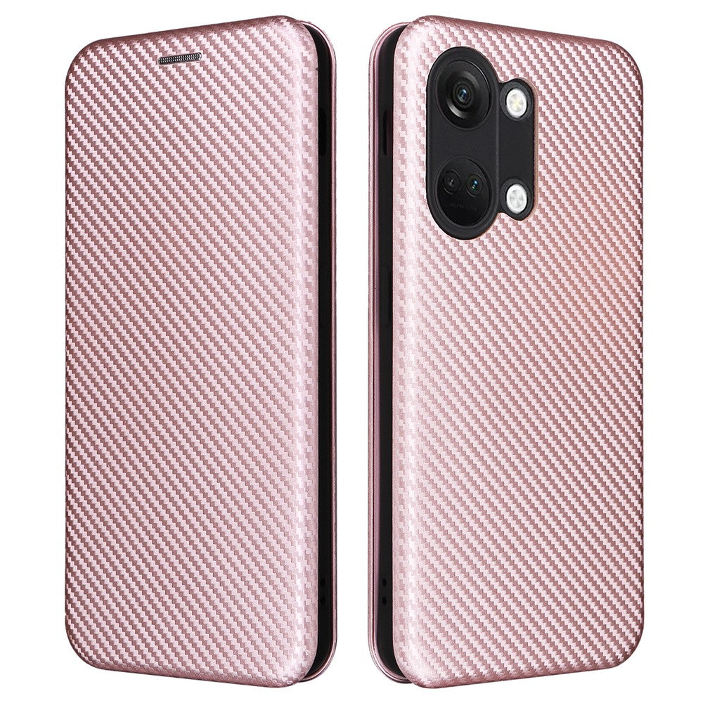 Til OnePlus Nord 3 5G / Ace 2V kulfibertekstur læder stander telefonetui kortholder telefoncover