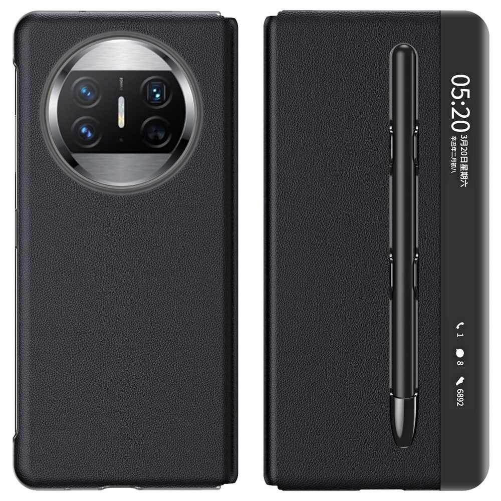 Stand Cover for Huawei Mate X3 5G View Window Litchi Texture PU Leather Case (with Pen Slot)
