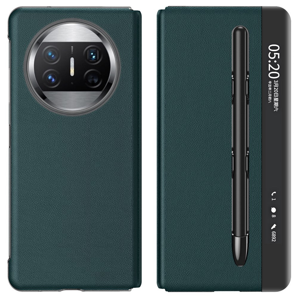 Stand Cover for Huawei Mate X3 5G View Window Litchi Texture PU Leather Case (with Pen Slot)