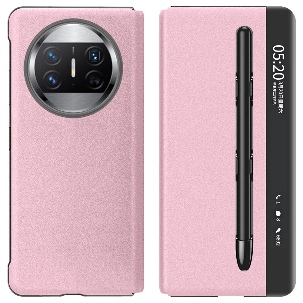 Stand Cover for Huawei Mate X3 5G View Window Litchi Texture PU Leather Case (with Pen Slot)