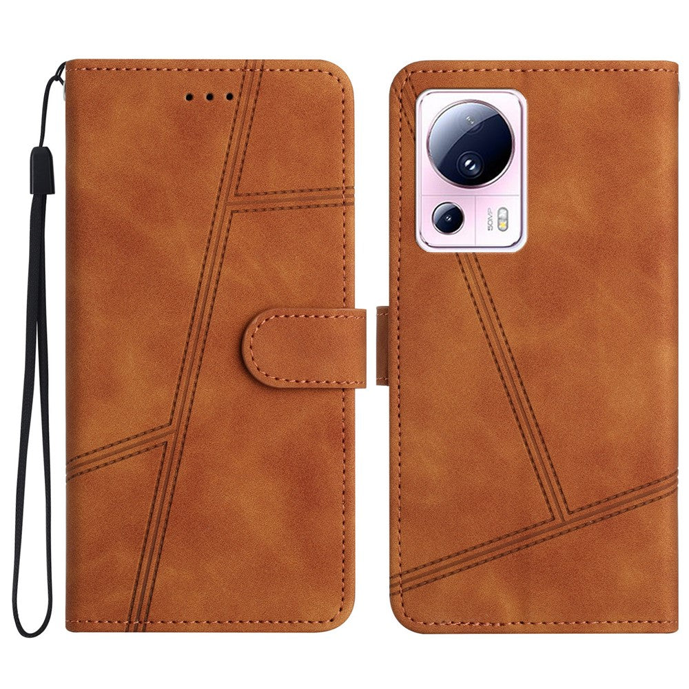 Xiaomi 13 Lite / Civi 2 5G Skin-touch-etui med trykte linjer, PU-læder og mobilcover med pungstativ