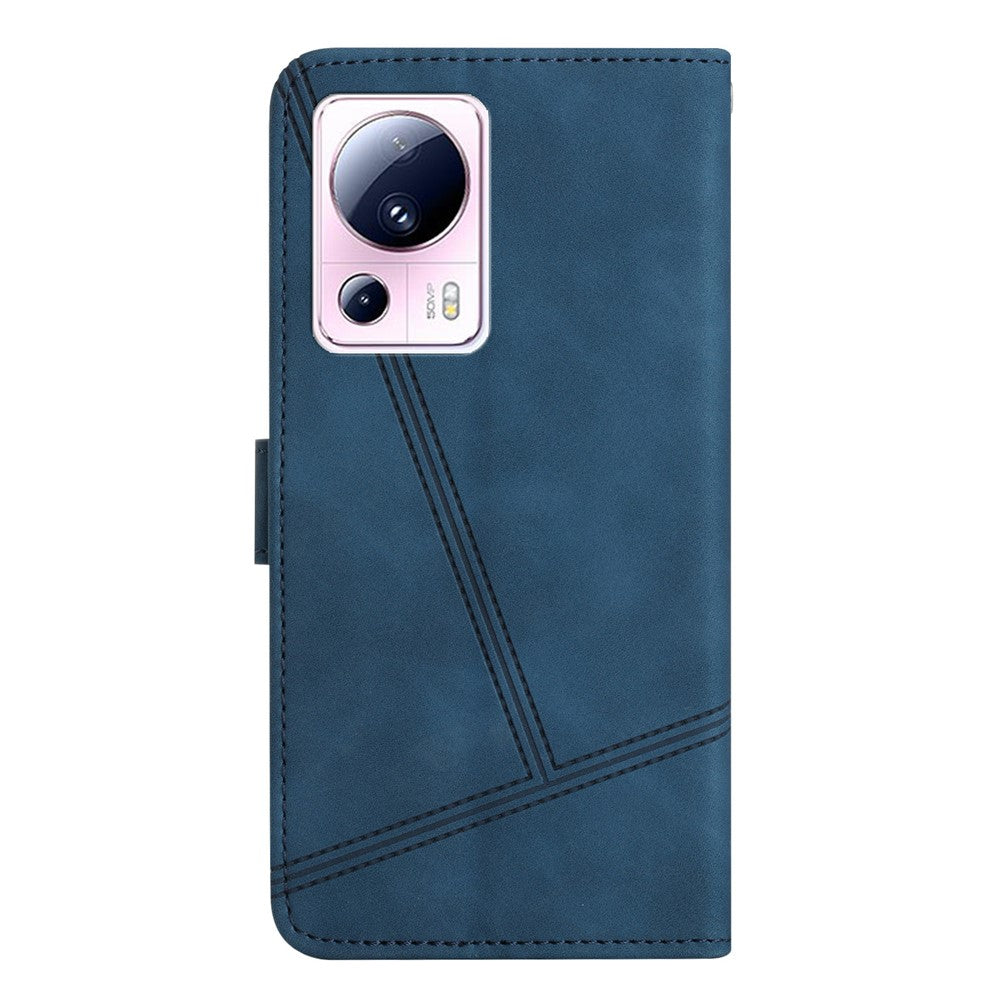 Xiaomi 13 Lite / Civi 2 5G Skin-touch-etui med trykte linjer, PU-læder og mobilcover med pungstativ