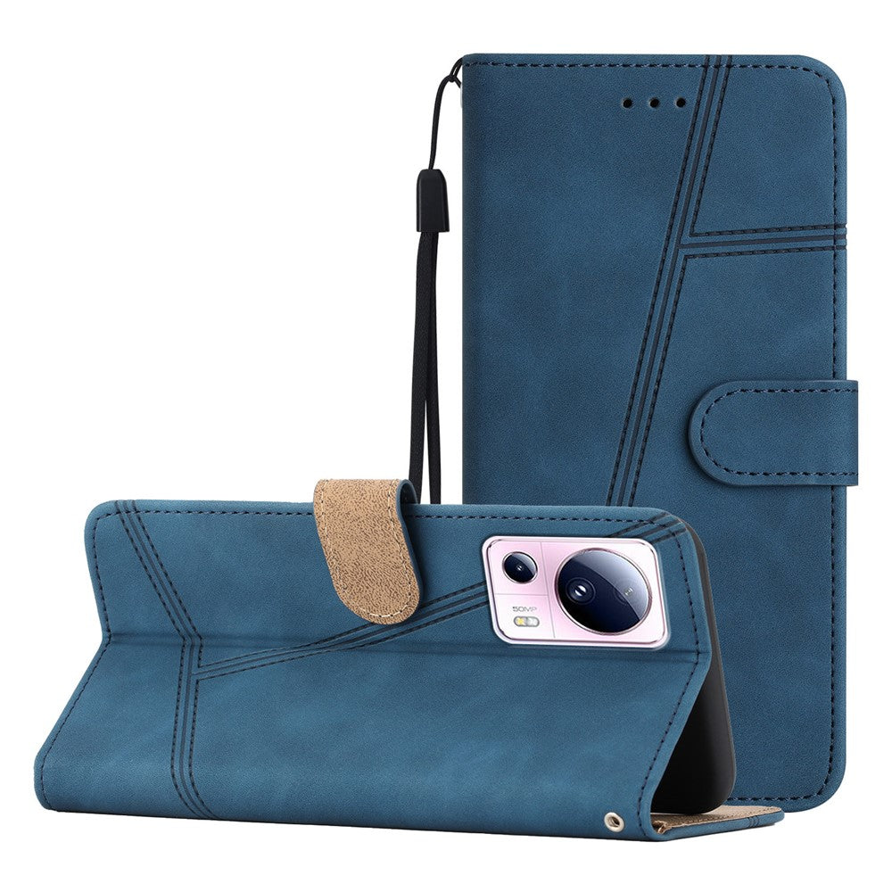 Xiaomi 13 Lite / Civi 2 5G Skin-touch-etui med trykte linjer, PU-læder og mobilcover med pungstativ