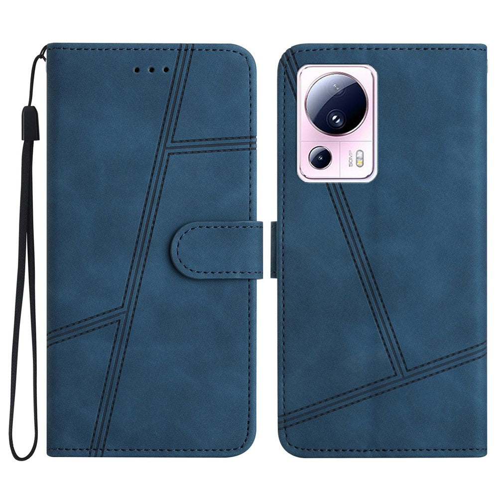 Xiaomi 13 Lite / Civi 2 5G Skin-touch-etui med trykte linjer, PU-læder og mobilcover med pungstativ