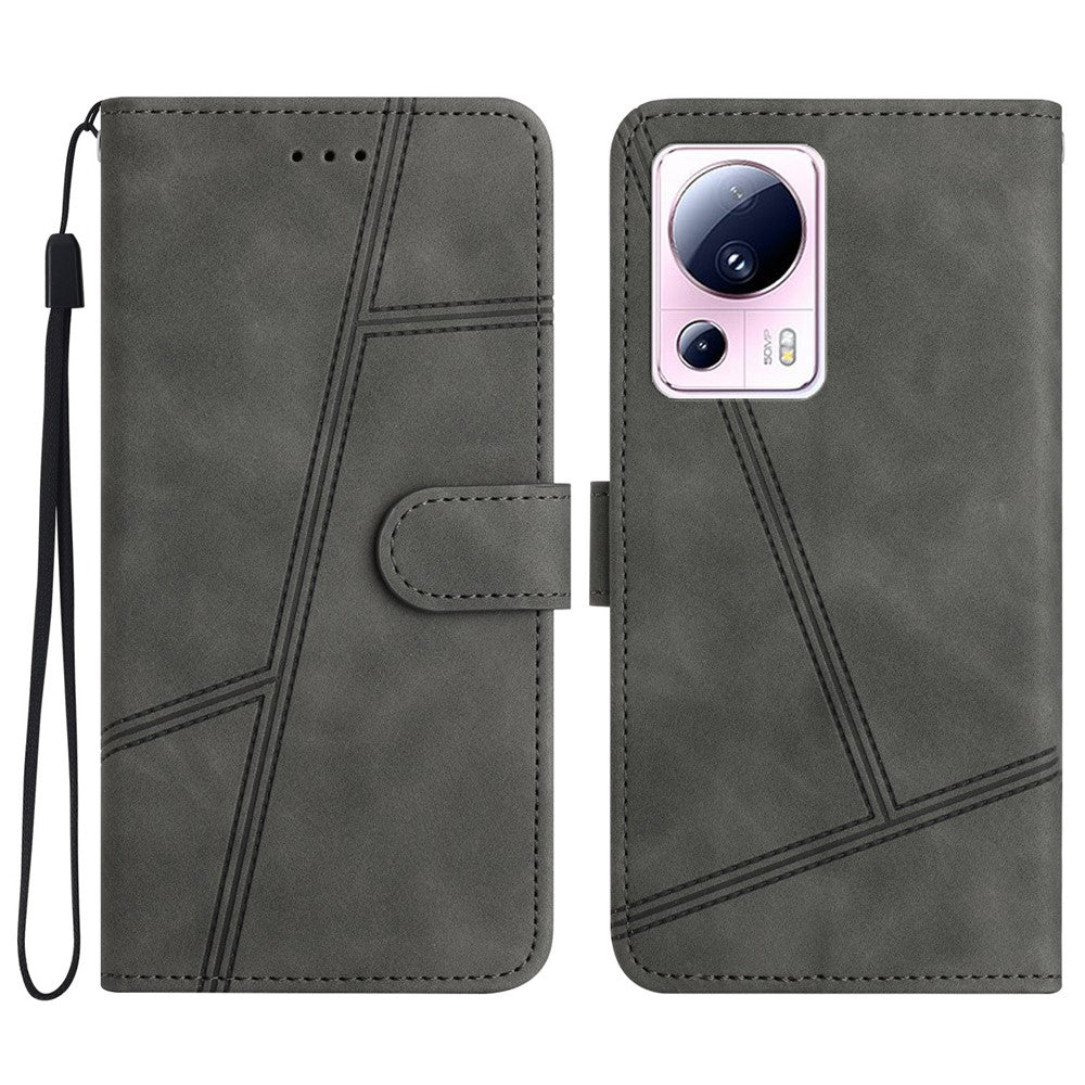 Xiaomi 13 Lite / Civi 2 5G Skin-touch-etui med trykte linjer, PU-læder og mobilcover med pungstativ