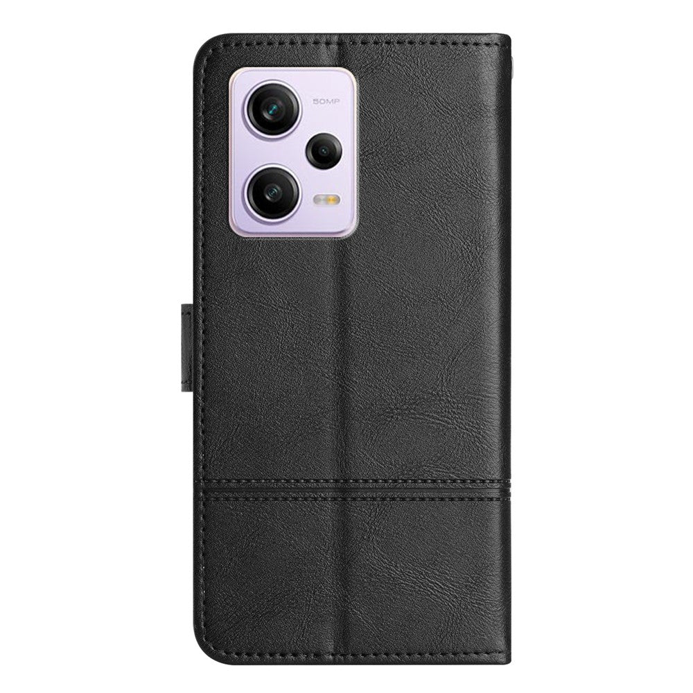 For Xiaomi Redmi Note 12 Pro 5G / Note 12 Pro Speed 5G / Poco X5 Pro 5G Leather Wallet Case Line Imprinted Cowhide Texture Stand Phone Cover