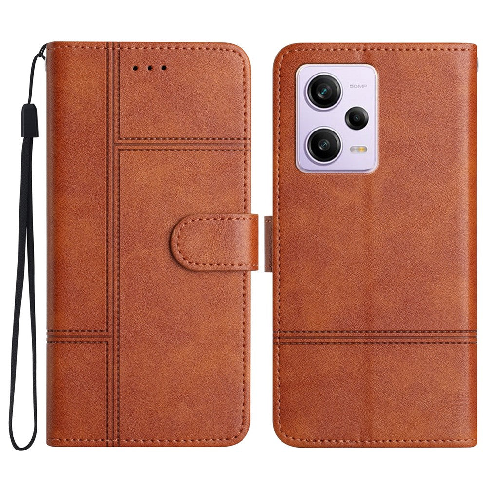Xiaomi Redmi Note 12 Pro 5G / Note 12 Pro Speed 5G / Poco X5 Pro 5G Läderplånboksfodral Linjepräglad Kohudtextur Stativmobilskal