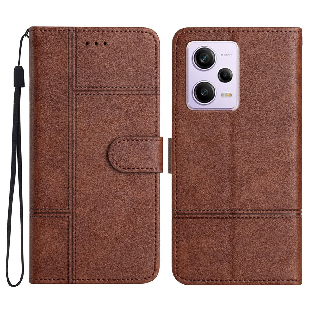 Xiaomi Redmi Note 12 Pro 5G / Note 12 Pro Speed 5G / Poco X5 Pro 5G Läderplånboksfodral Linjepräglad Kohudtextur Stativmobilskal