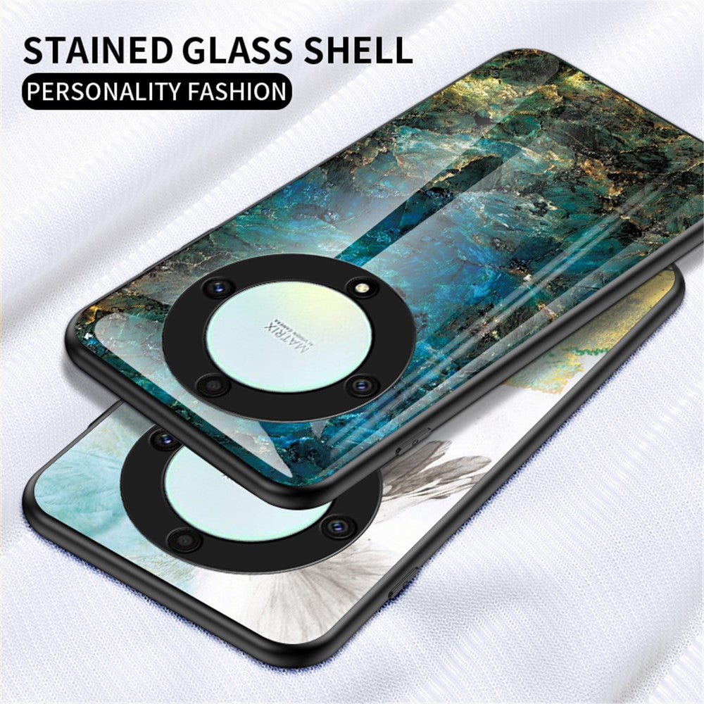 For Honor X9a 5G telefoncover marmormønster ridsefrit hærdet glas + PC + TPU cover