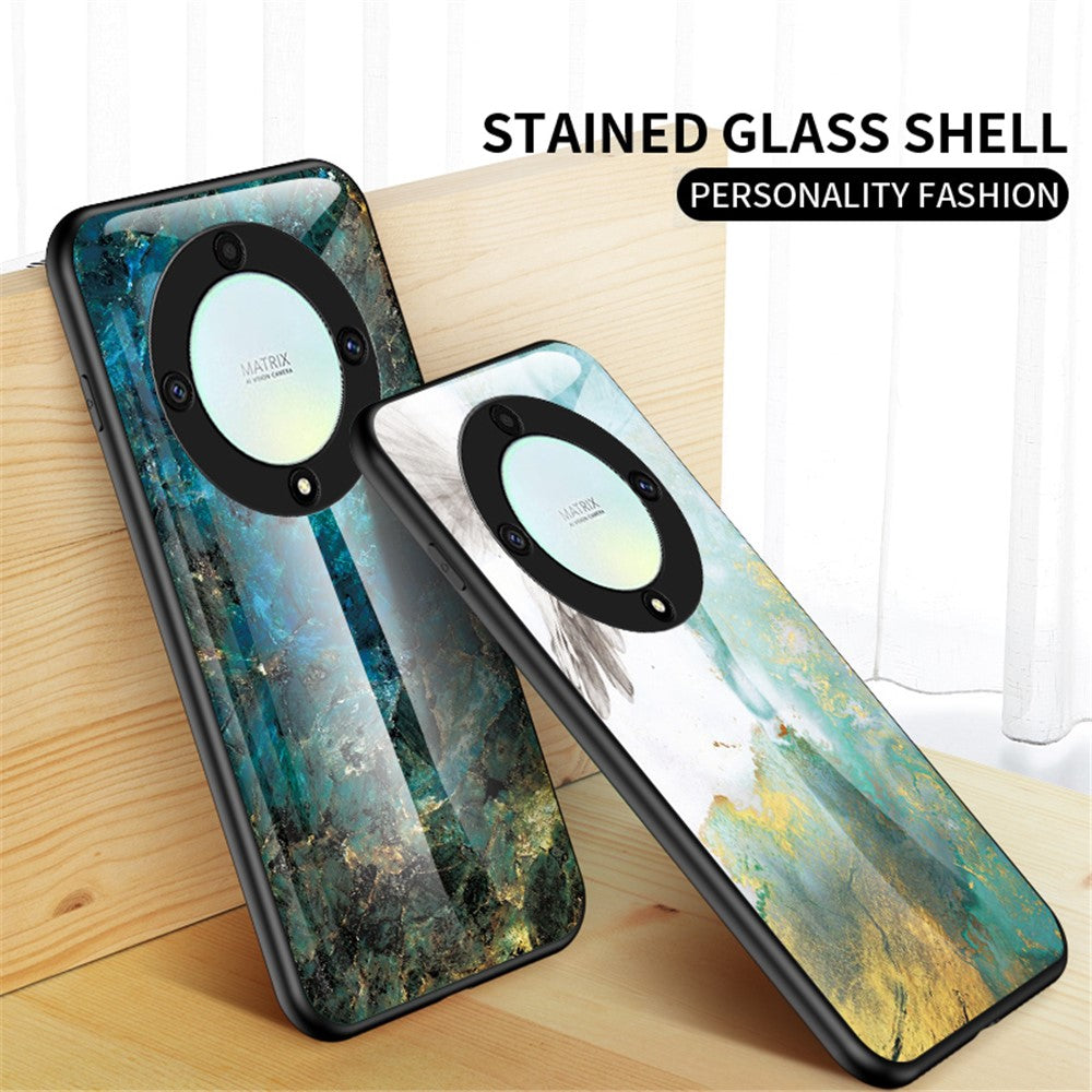 For Honor X9a 5G telefoncover marmormønster ridsefrit hærdet glas + PC + TPU cover