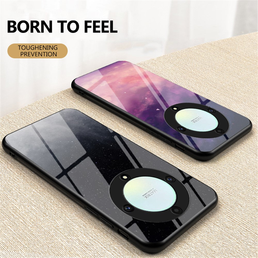 For Honor X9a 5G Stjernehimmel Mønster Telefoncover PC+TPU+Hærdet Glas Anti-ridse Cover
