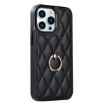 For iPhone 12 Pro Max Anti-Dust PU Leather+TPU Phone Case Stitching Rhombus Ring Holder Kickstand Phone Shell