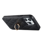 For iPhone 12 Pro Max Anti-Dust PU Leather+TPU Phone Case Stitching Rhombus Ring Holder Kickstand Phone Shell