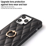 For iPhone 12 Pro Max Anti-Dust PU Leather+TPU Phone Case Stitching Rhombus Ring Holder Kickstand Phone Shell