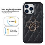 For iPhone 12 Pro Max Anti-Dust PU Leather+TPU Phone Case Stitching Rhombus Ring Holder Kickstand Phone Shell