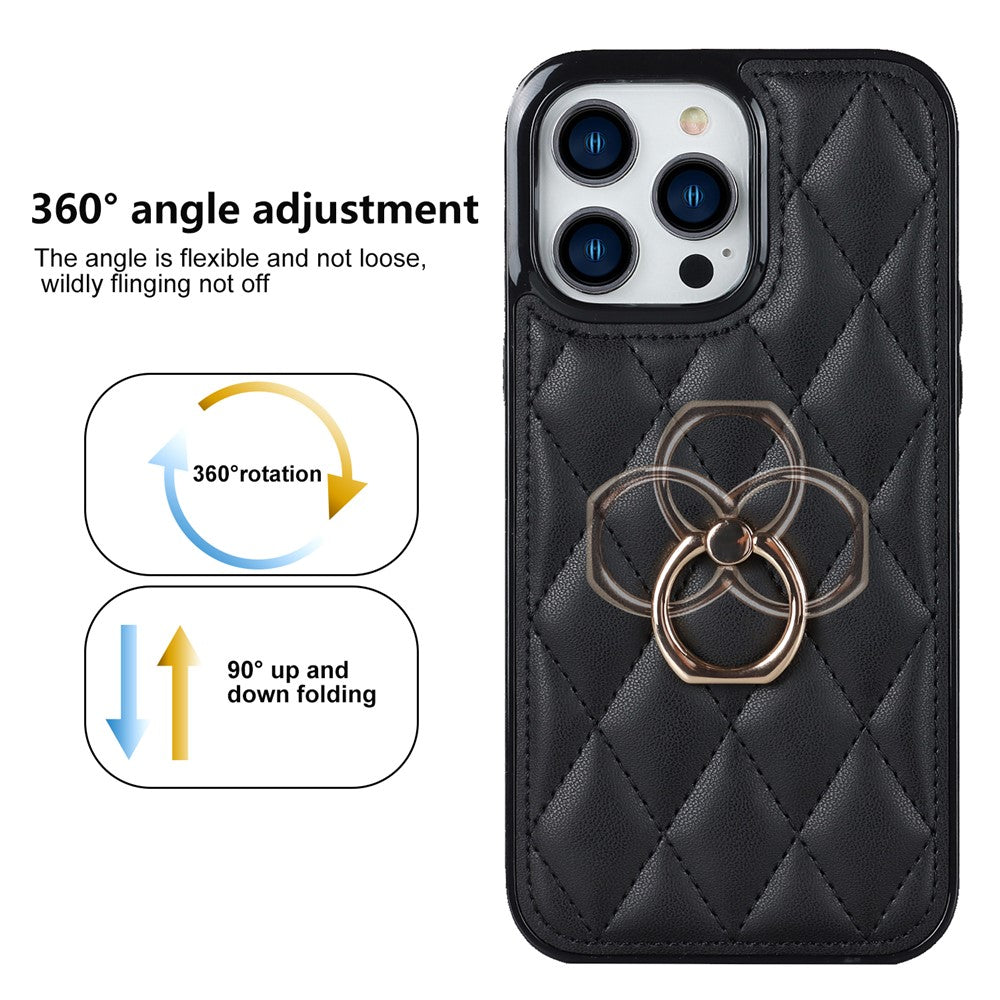 For iPhone 12 Pro Max Anti-Dust PU Leather+TPU Phone Case Stitching Rhombus Ring Holder Kickstand Phone Shell