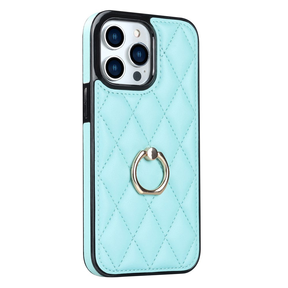 For iPhone 12 Pro Max Anti-Dust PU Leather+TPU Phone Case Stitching Rhombus Ring Holder Kickstand Phone Shell