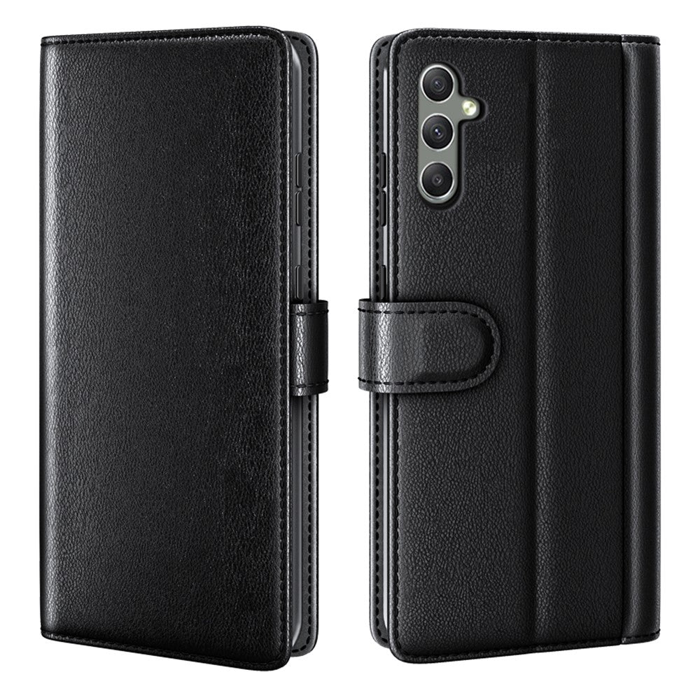 For Samsung Galaxy A24 4G (162.1 x 77.6 x 8.3mm) Flip Stand Drop-proof Cover Genuine Cow Leather Phone Wallet Case