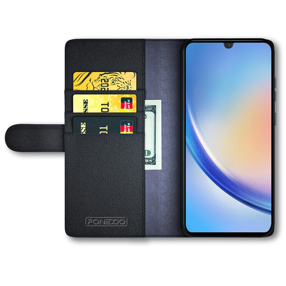 For Samsung Galaxy A24 4G (162.1 x 77.6 x 8.3mm) Flip Stand Drop-proof Cover Genuine Cow Leather Phone Wallet Case