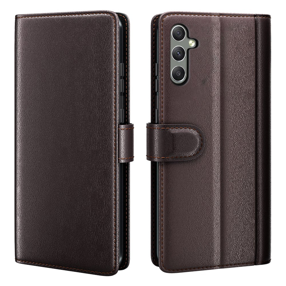 For Samsung Galaxy A24 4G (162.1 x 77.6 x 8.3mm) Flip Stand Drop-proof Cover Genuine Cow Leather Phone Wallet Case