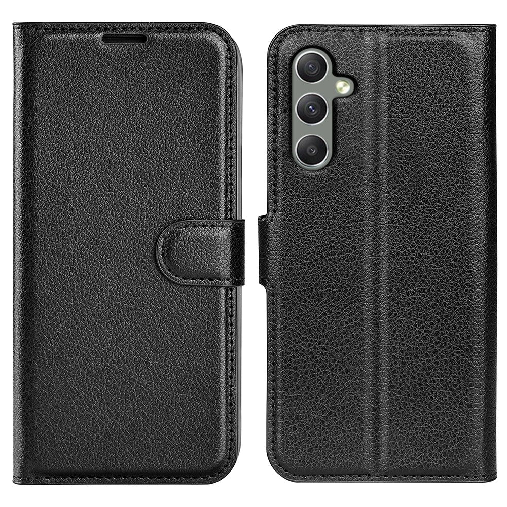 For Samsung Galaxy A24 4G (162.1 x 77.6 x 8.3mm) PU Leather Wallet Shell Litchi Texture Phone Case Flip Stand Cover