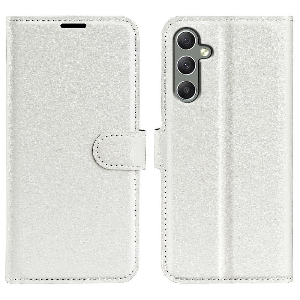 For Samsung Galaxy A24 4G (162.1 x 77.6 x 8.3mm) PU Leather Wallet Shell Litchi Texture Phone Case Flip Stand Cover