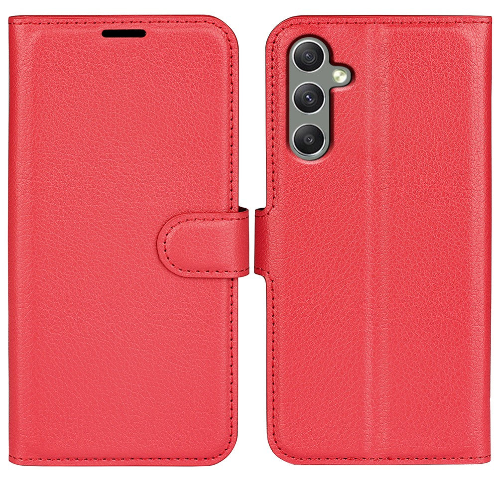 For Samsung Galaxy A24 4G (162.1 x 77.6 x 8.3mm) PU Leather Wallet Shell Litchi Texture Phone Case Flip Stand Cover