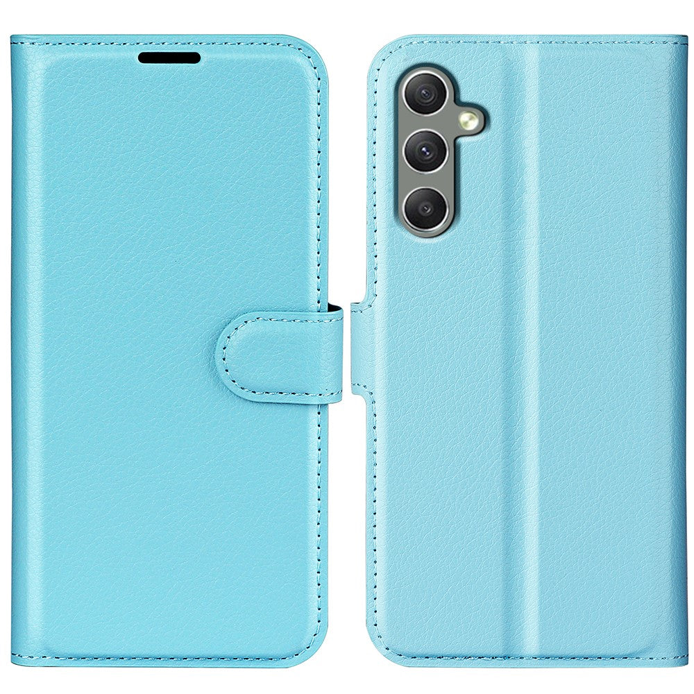 For Samsung Galaxy A24 4G (162.1 x 77.6 x 8.3mm) PU Leather Wallet Shell Litchi Texture Phone Case Flip Stand Cover
